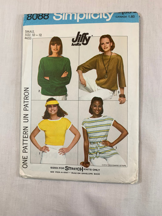 Simplicity 8088 Jiffy Misses' Pullover Top, Size 10-12, Cut, Vintage 1977