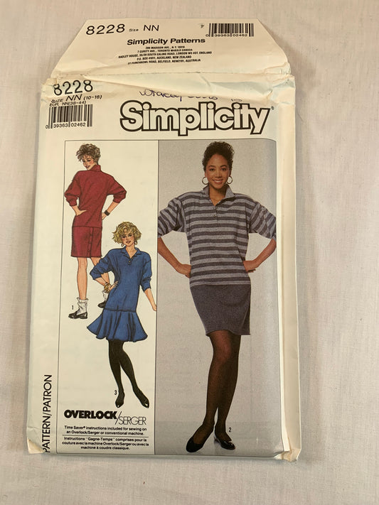Simplicity 8228 Misses' Knit Dresses, Size 6-20 Uncut, Vintage 1987