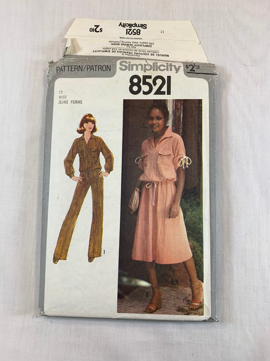 Simplicity 8521 Misses' Pullover Top, Skirt, Pants, Size 12, Cut, Vintage 1978