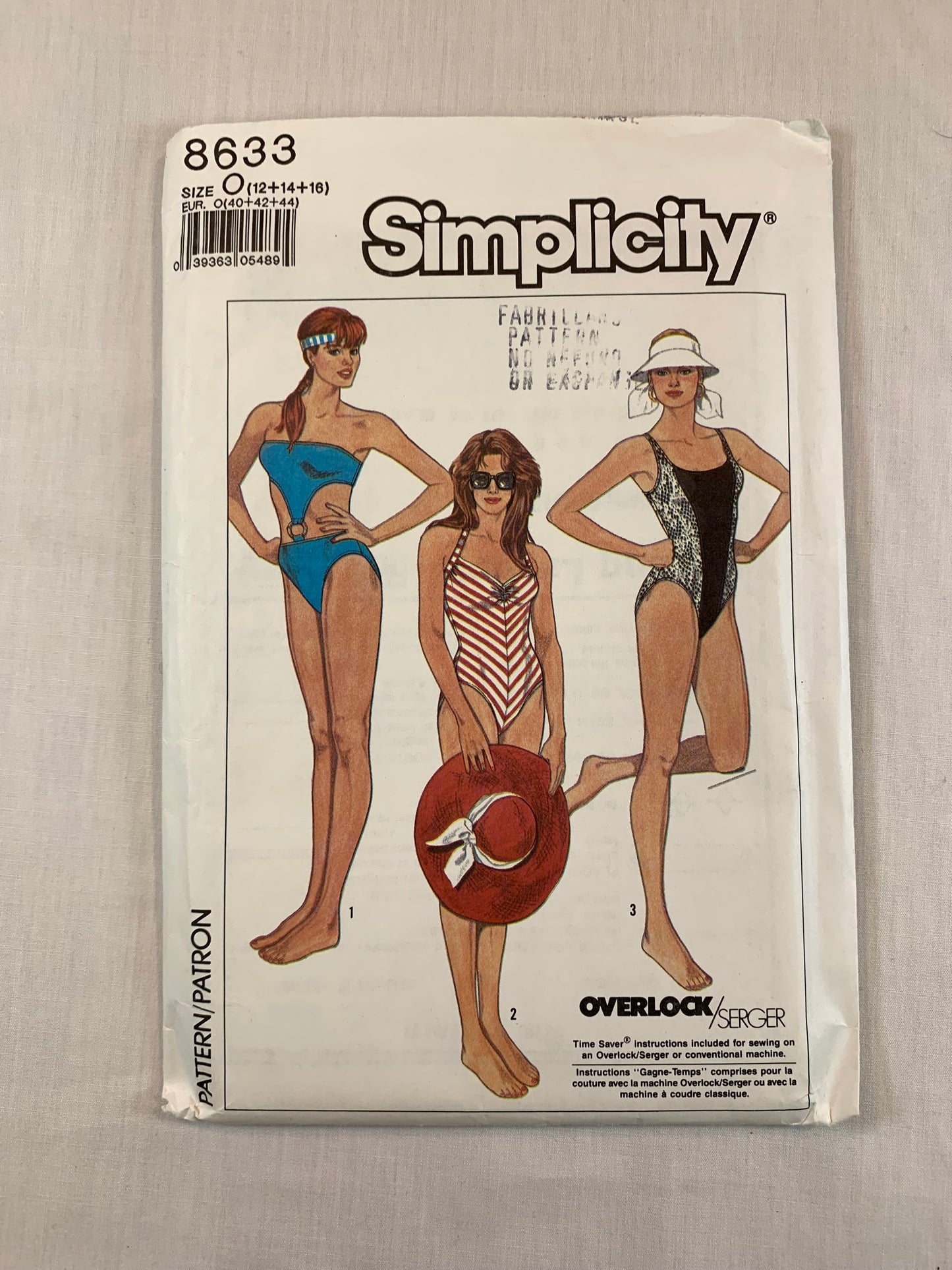 Simplicity Sewing Pattern 8633 Misses' Bathing Suits, Swimwear, Sleeveless, Shoulder Straps, One Piece, 3 Variations, Size 12-16, Uncut, Vintage 1988