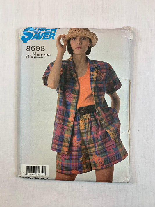 Simplicity 8698 Super Saver Misses' Shirt, Shorts, Size 10-14, Cut, Vintage 1988