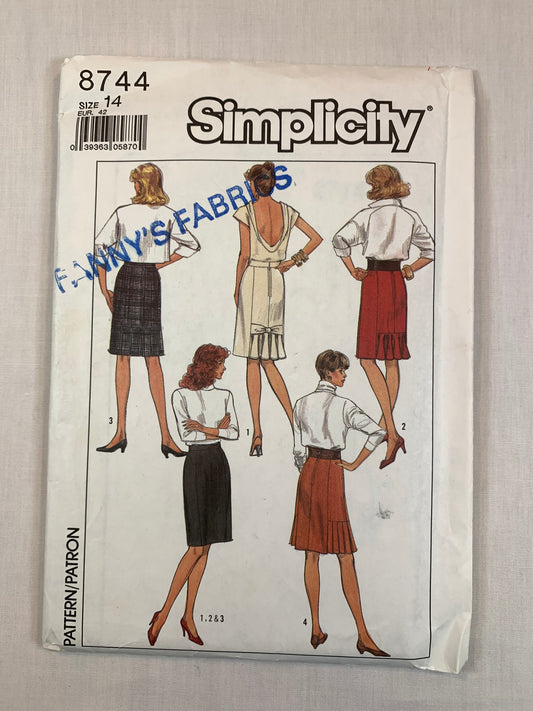 Simplicity 8744 Misses' Skirt, Size 14, Uncut, Vintage 1988