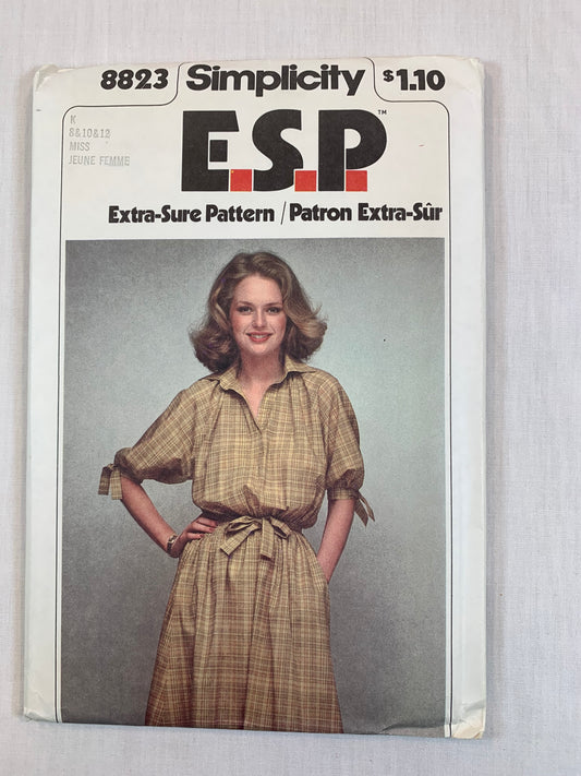 Simplicity 8823 Misses' Pullover Dress, Tie Belt, Size 8-12, Uncut, Vintage 1978