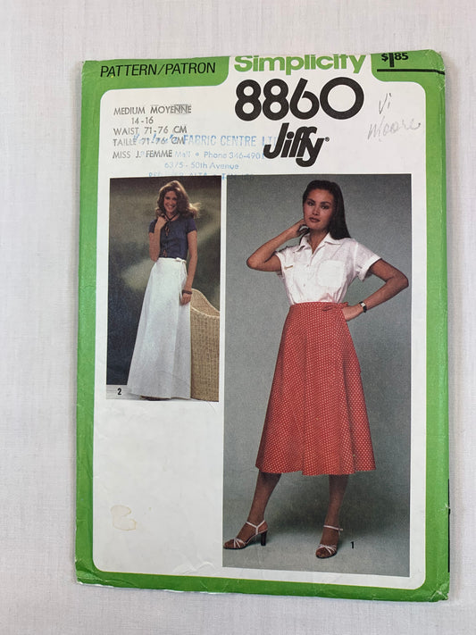 Simplicity 8860 Jiffy Misses' Front Wrap Skirt, Size 14-16, Uncut, Vintage 1978