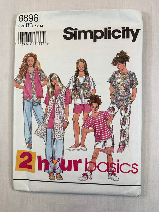 Simplicity 8896 Girls' Vest, Pants, Shorts, Top, Size 12-14, Uncut, Vintage 1994