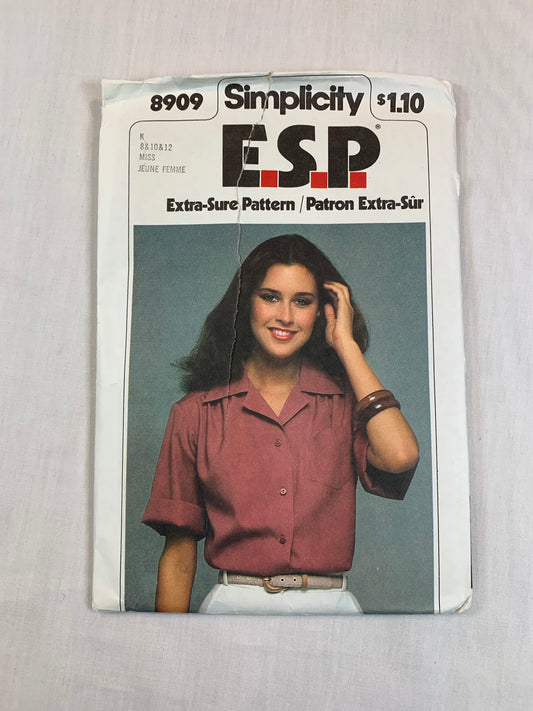 Simplicity 8909 Misses' Shirt, Size 8-12, Uncut, Vintage 1979