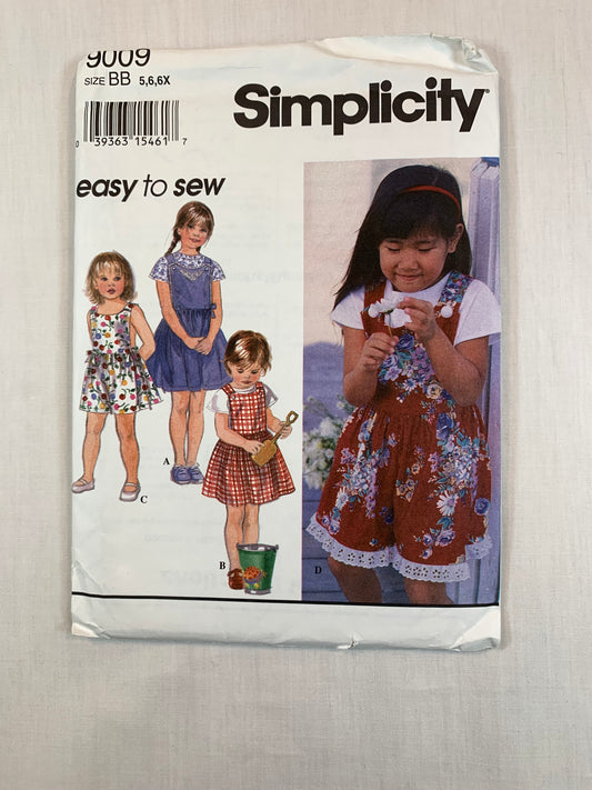 Simplicity 9009 Girls' Dress, Jumper, Romper, Top, Size 5-6X, Uncut, Vintage 1994