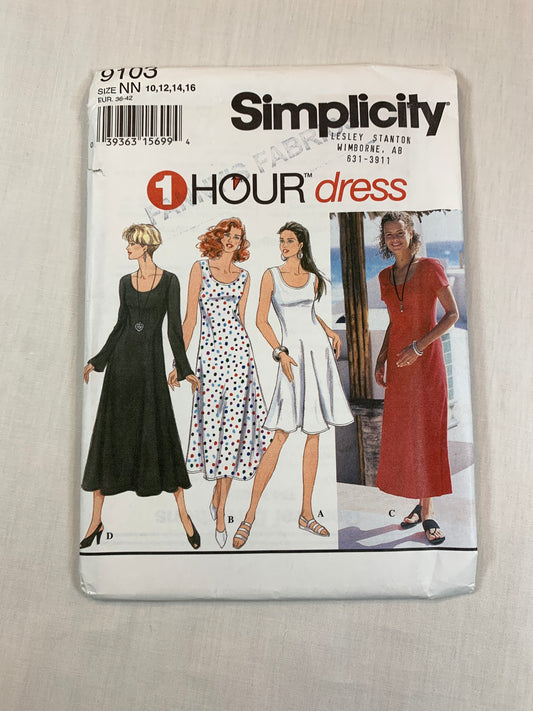 Simplicity 9103 Misses'Miss Petite Dress, Size 10-16, Uncut, Vintage 1994