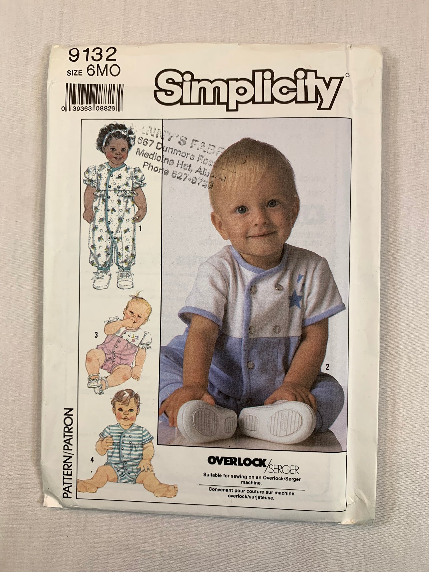 Simplicity 9132 Toddlers' Rompers, Size 7-24 Pounds, Uncut, Vintage 1989