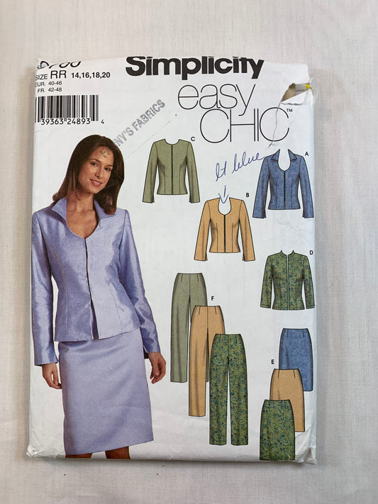 Simplicity 9700 Misses' Lined Jacket, Skirt, Pants, Size 14-20, Cut