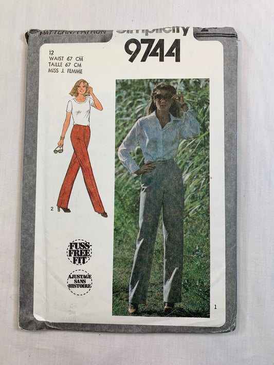 Simplicity 9744 Misses' Pants, Size 12, Uncut, Vintage 1980