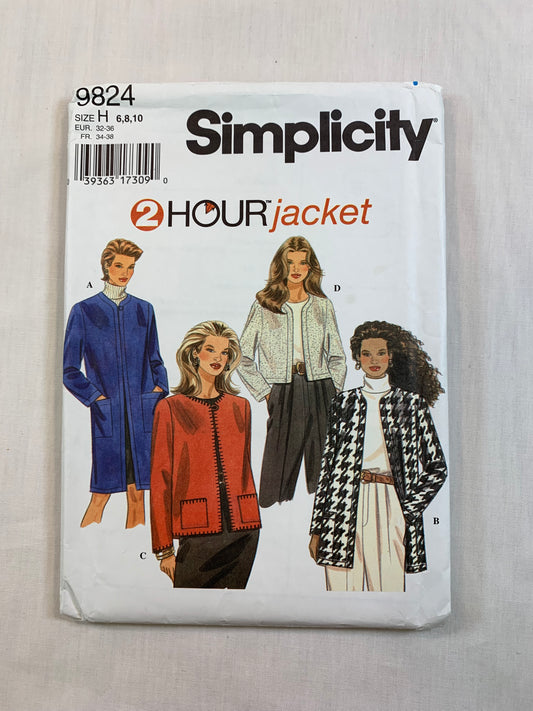 Simplicity 9824 Misses' Unlined Jackets, Size 6, Cut, Vintage 1995