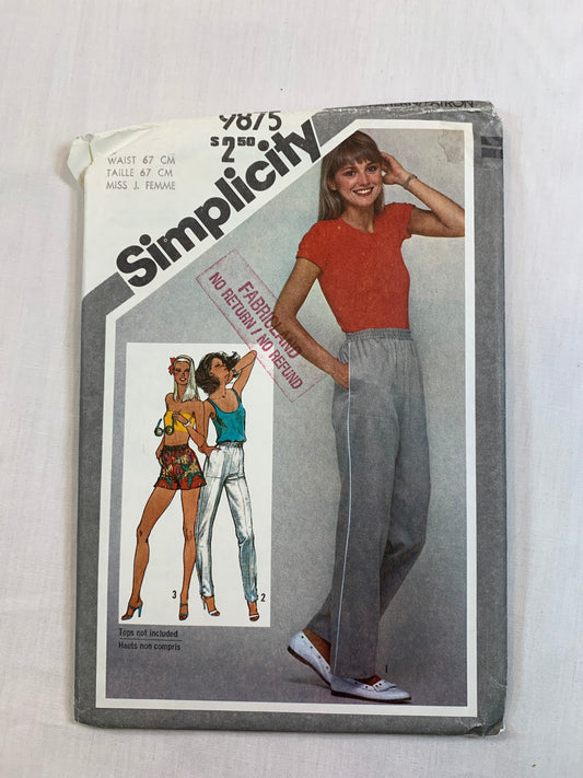 Simplicity 9875 Misses' Shorts, Pants, Size 12, Cut, Vintage 1980