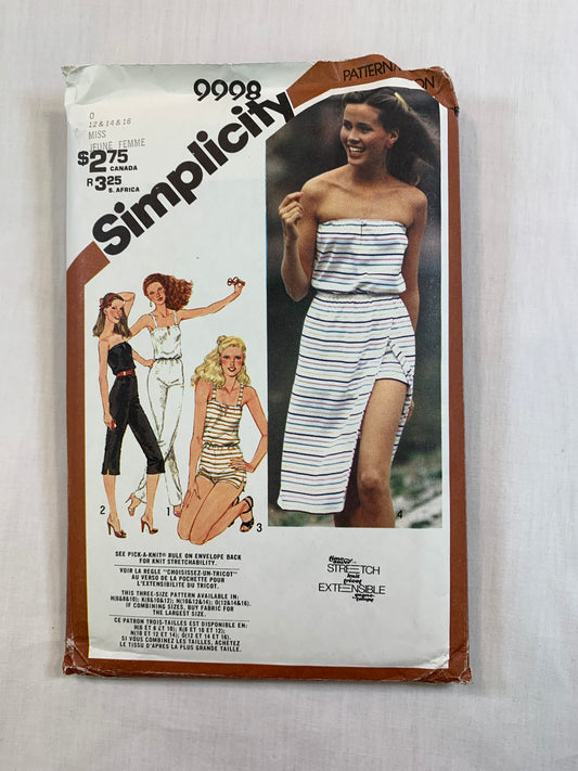 Simplicity 9998 Misses' Jumpsuit, Front Wrap Skirt, Size 12-16, Uncut, Vintage 1981
