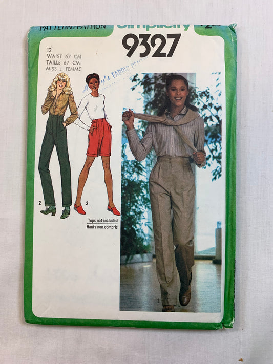 Simplicity 9327 Misses' Shorts, Pants, Size 12, Cut, Vintage 1979