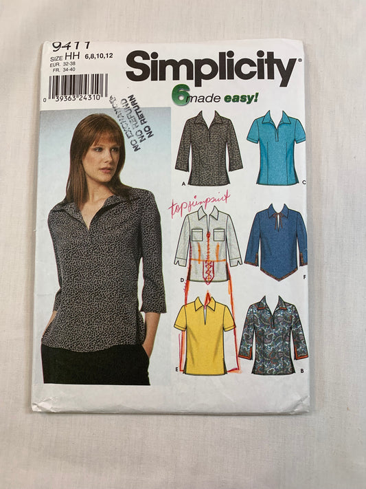 Simplicity 9411 Misses' Top, Shirt, Size 6-12, Cut, 2000