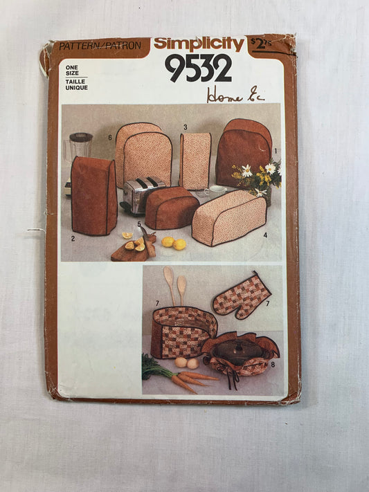 Simplicity 9532 Crafts, Kitchen Accessories, Mixer Cover, Blender Cover, Coffee Maker, Toaster, Food Processor, One Size, Cut, Vintage 1980