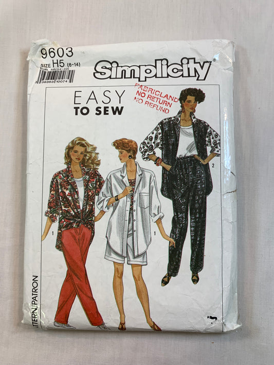 Simplicity 9603 Misses' Pants, Short, Tank Top, Oversized Shirt, Size 6-14, Cut, Vintage 1990