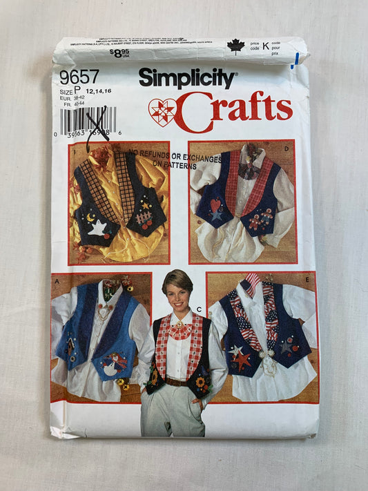 Simplicity 9657 Misses' Vests, Jewelry, Transfers, Size 12-16, Cut, Vintage 1995