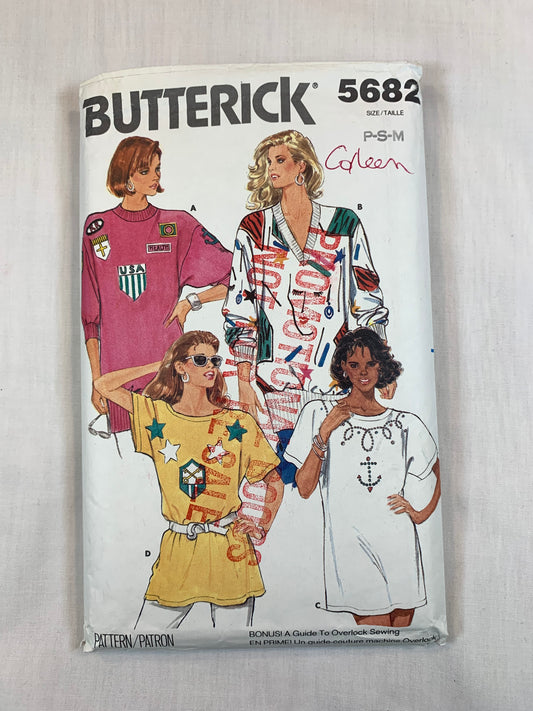 Butterick 5682 Misses' Tops, Size 12-14, Cut, Vintage 1987