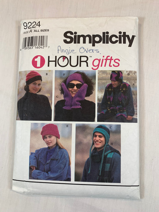 Simplicity Sewing Pattern 9224 Misses'/Men's/Teens, Outerwear Accessories, Vest, Hat, Mittens, Scarf, Beret, Size S-L, Cut, Vintage 1994