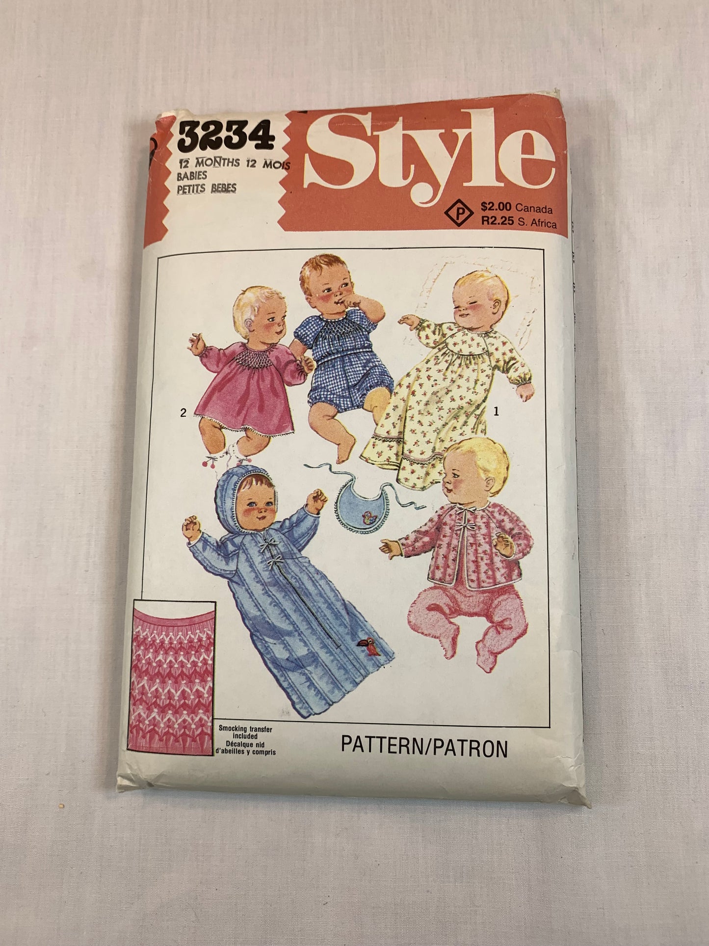 Style 3234 Babies Layette,, Sleeping Bag, Jacket, Nightdress, Romper, Bib, Dress, Newborn Size , Cut, Vintage 1980