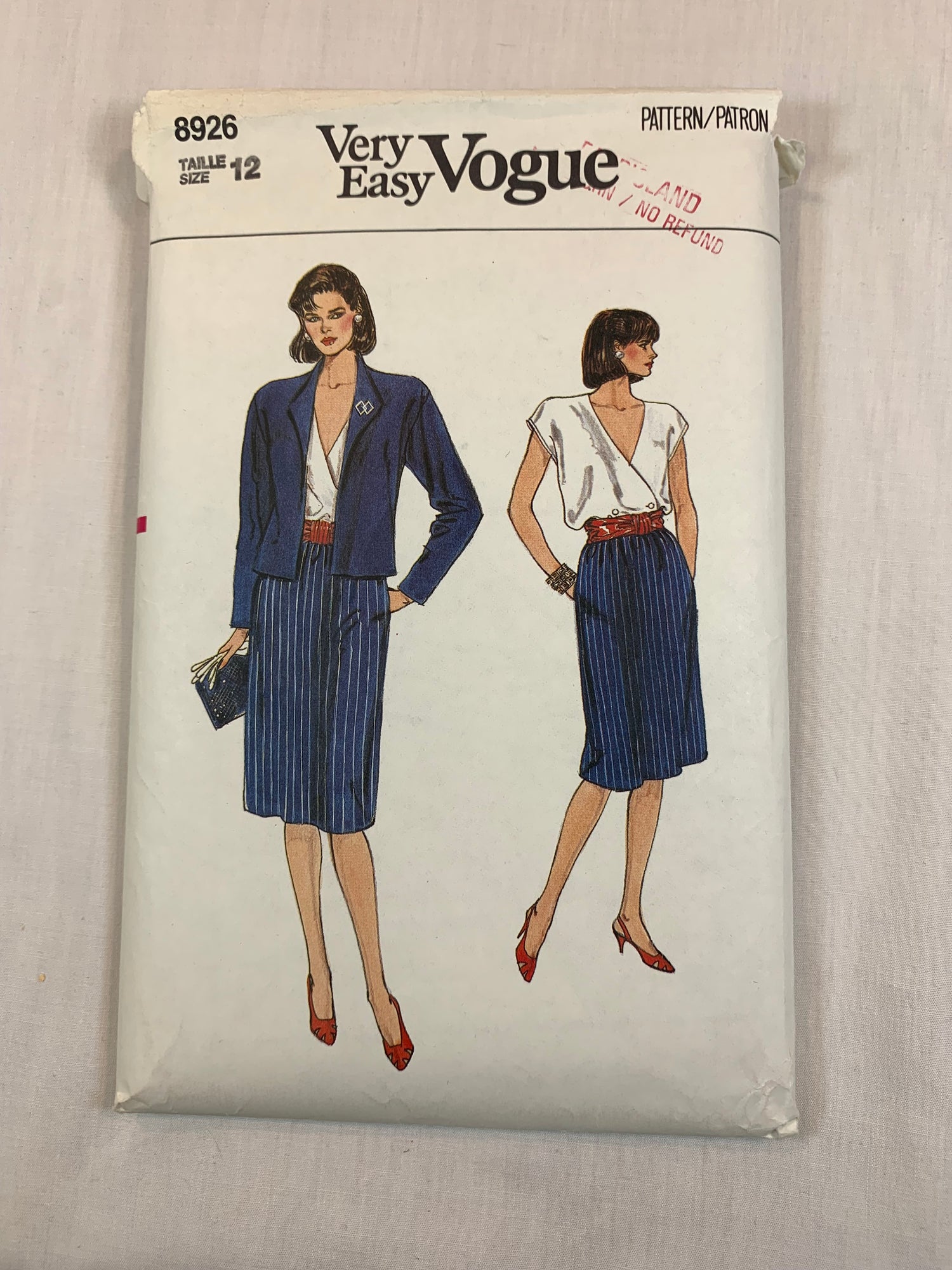 Vogue 8926 Misses' Jacket, Skirt, Blouse, Size 12, Cut