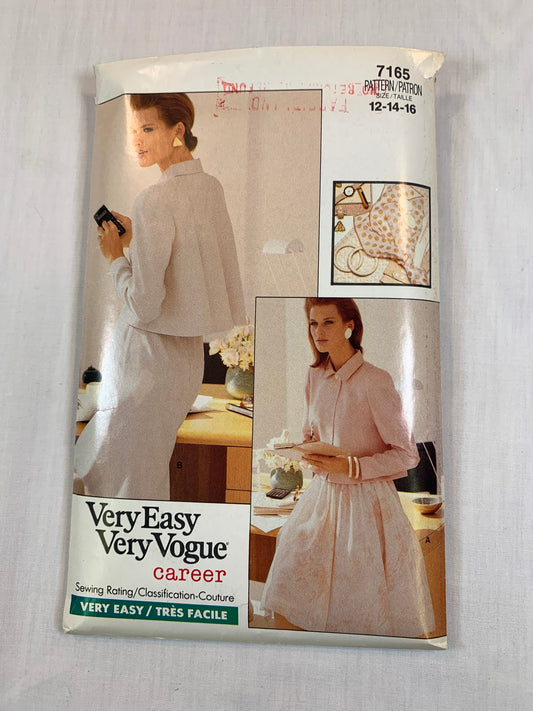 Vogue 7165 Misses'/Misses' Petite Jacket, Skirt, Size 12, Cut, Vintage 1988