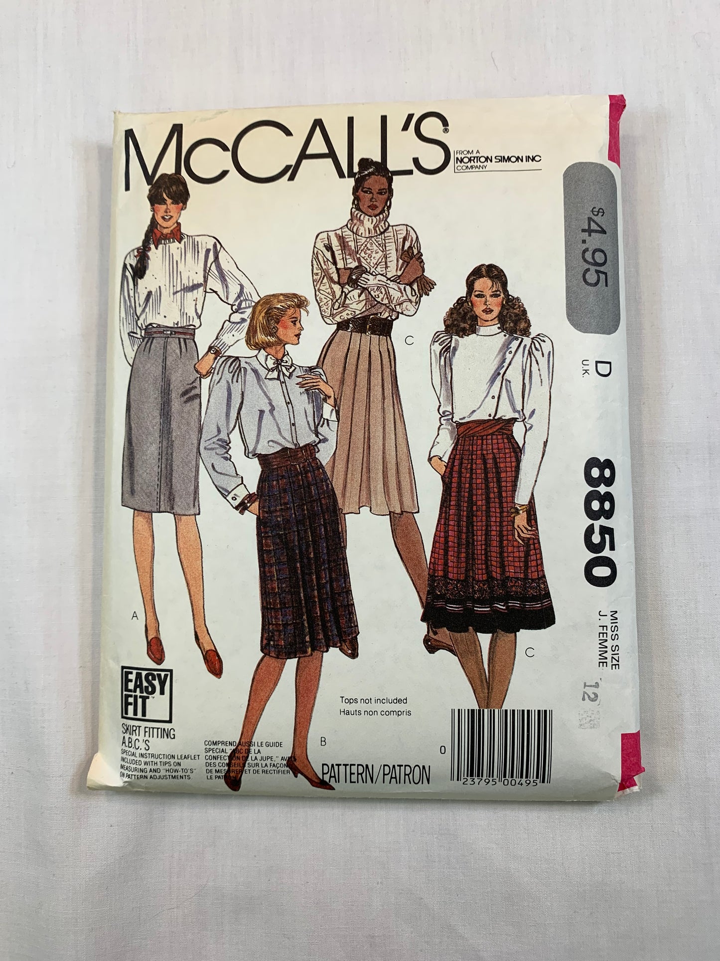 McCall's 8850 Misses' Skirt, Size 12, Cut, Vintage 1983