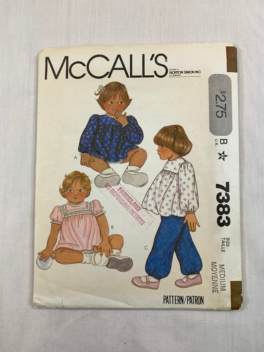 McCall's 7383 Baby Dress, Top, Pants, Panties, Size 14-26 Pounds, Cut, Vintage 1980