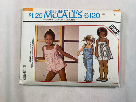 McCall's 9146 Toddlers' Dress, Jumpsuit, Romper, Size 6, Cut, Vintage 1978