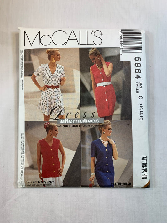 McCall's 5964 Misses' One Or Two Piece Dress, Skirt, Top, Size 14, Cut, Vintage 1992