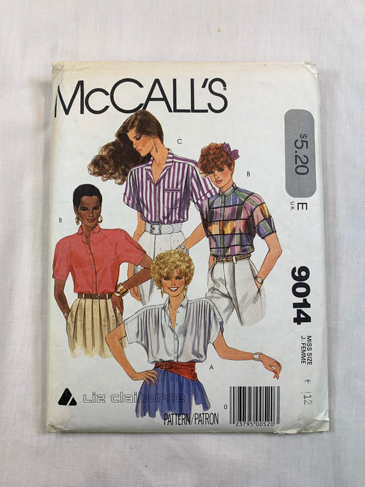 McCall's 9014 Misses' Blouse, Size 12, Cut, Vintage 1984
