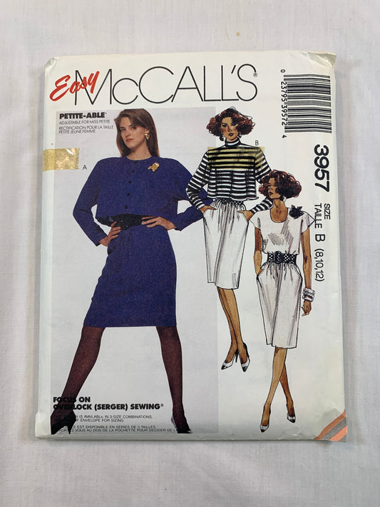 McCall's 3957 Misses' Dress, Cropped Jacket, Flower, Size 12, Cut, Vintage 1988