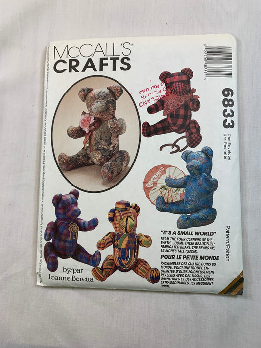 McCall's Crafts 6833 Stuffed Bears Six Variations, Vintage 1993