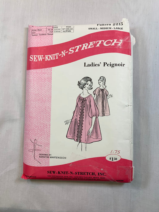 Sew-Knit-N-Stretch Pattern 215, Ladies' Misses' Peignoir, Nightgown, Lingerie,  Size S-L Uncut, Vintage 1969