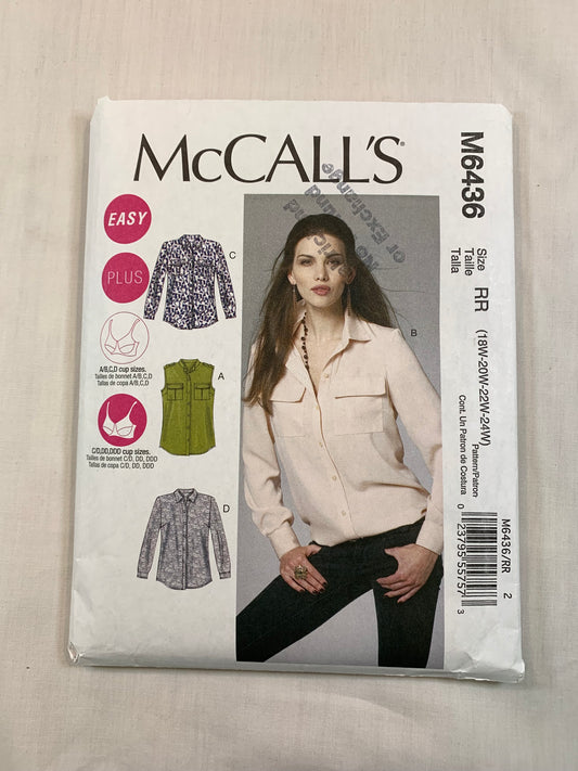 McCall's M6436 Misses' Shirts, Size 18W, Cut, 2011