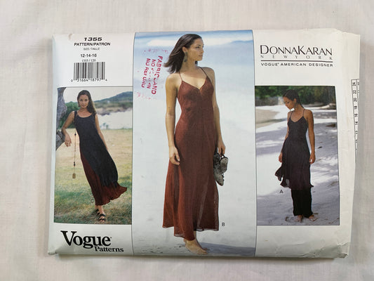 Vogue Sewing Pattern 1355 Misses' Dress, Tunic, Skirt, Pants, Close-Fitting, Pullover, Two Lengths, Zipper Back, Size 12-14, Cut, Vintage 1994