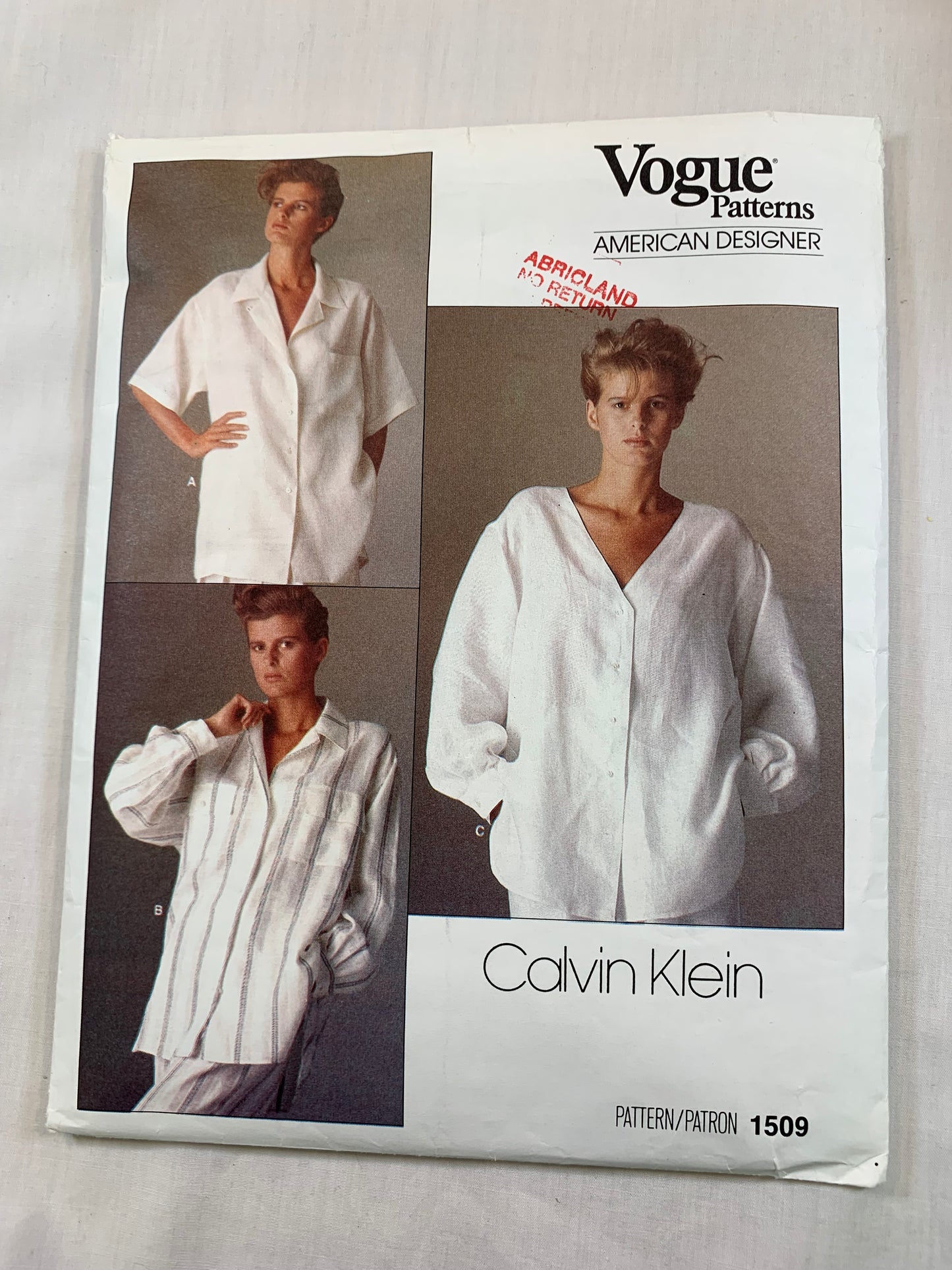 Vogue Sewing Pattern 1509, Misses' Shirts, Loose-Fitting, Pleats, Long/Short Sleeves, Button Front, Size 12, Cut, Vintage 1985