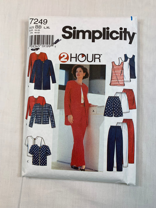 Simplicity 7249 Misses' Jacket, Pants, Shorts, Knit Top, Size 18-24, Uncut, Vintage 1996