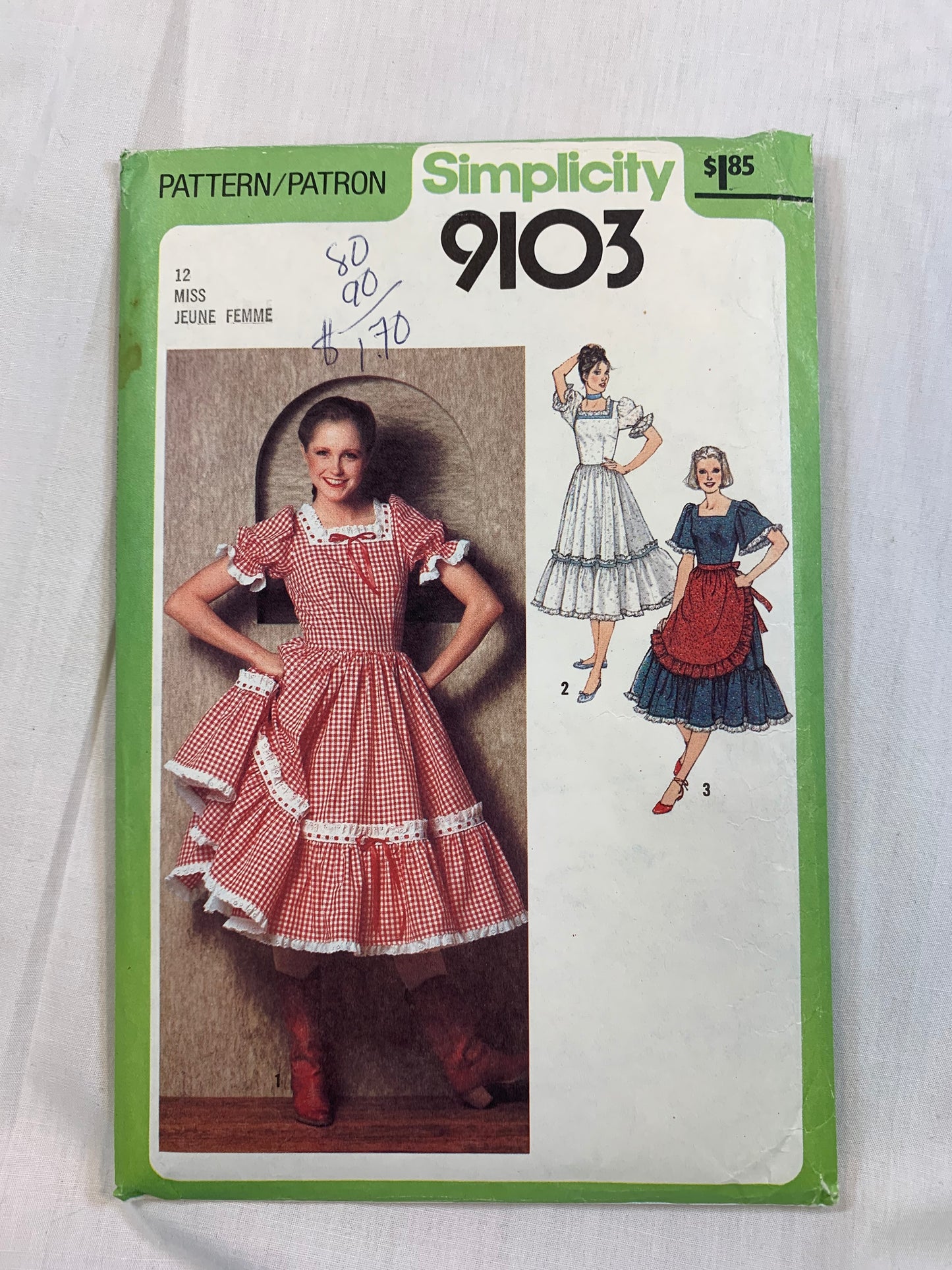 Simplicity 9103 Misses' Dress, Apron, Size 12, Uncut, Vintage 1979