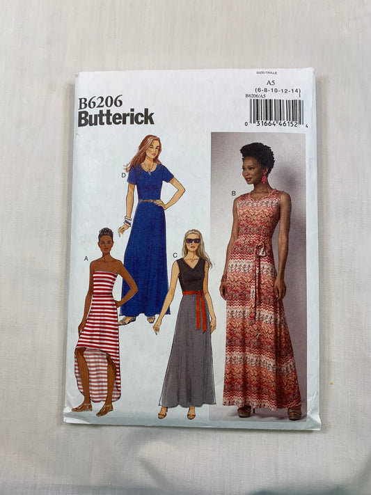 Butterick B6206 Misses'/Misses' Petite Dress, Belt, Size 6-12, Cut, 2015
