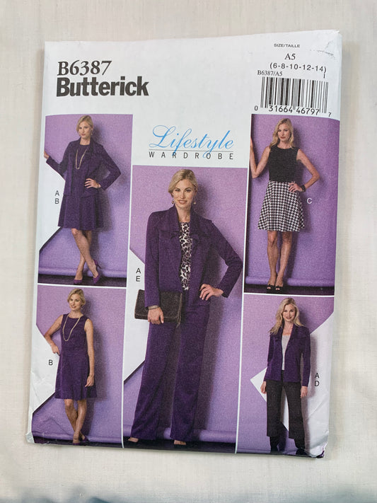 Butterick B6387 Misses'/Misses' Petite Jacket, Dress, Pants, Size 6-12, Cut, 2016