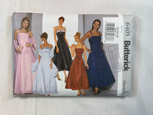Butterick 6405 Misses' Evening Dress, Stole, Size 12-16, Cut, 2001