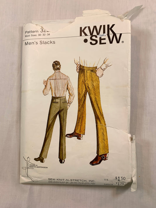 KWIK 322 Men's Pants, Slacks, Size 30-34. Cut