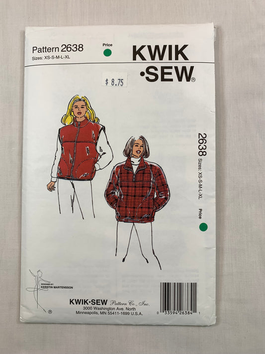 KWIK 2638 Misses' Vest, Jacket, Size XS-XL, Cut, Vintage 1997
