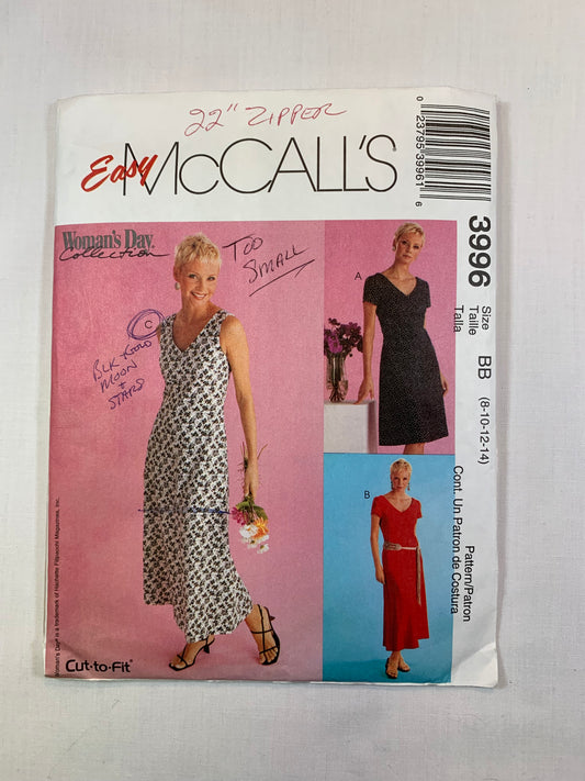 McCall's 3996 Misses'/Miss Petite Dresses, Size 8-14, Cut, 2003