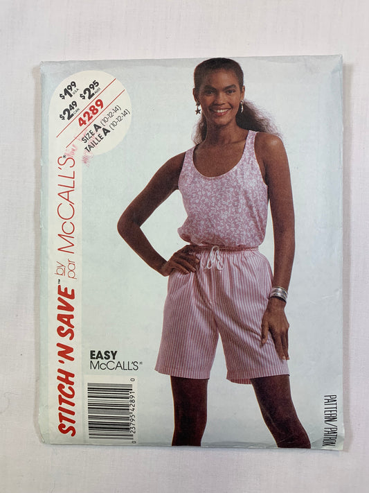 McCall's 4289 Misses' Tops, Shorts, Size 10-14, Cut, Vintage 1989