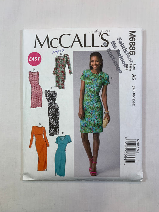 McCall's M6886 Misses' Dress, Size 6-14, Cut, 2014