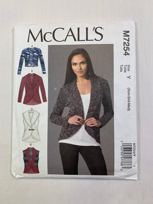 McCall's M7254 Misses' Top, Cardigan, Size 4-14, Cut, 2015